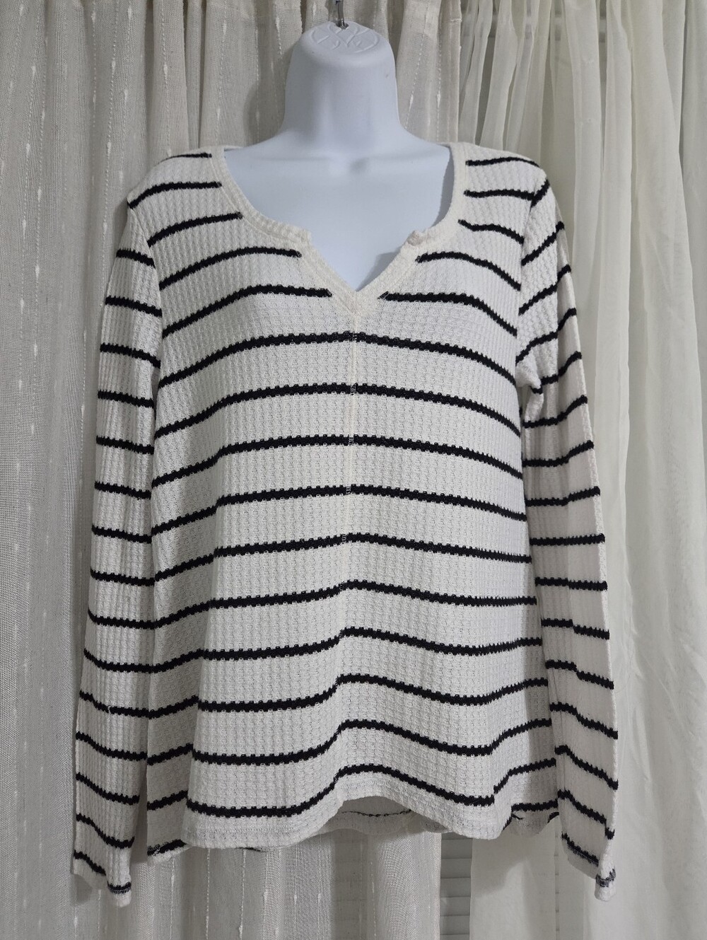 Arizona Jean Company Cream and Black Striped Knit Top